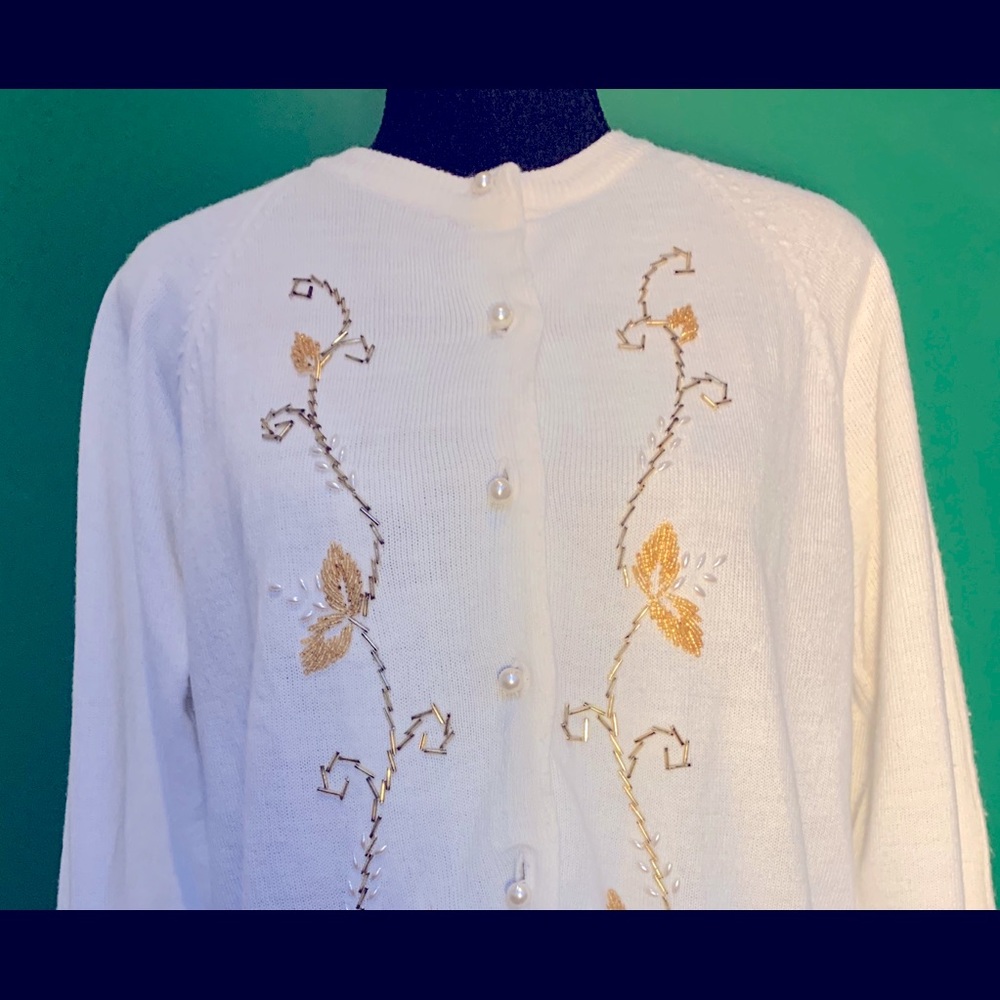 Vintage ivory cardigan with gold/bronze sequins